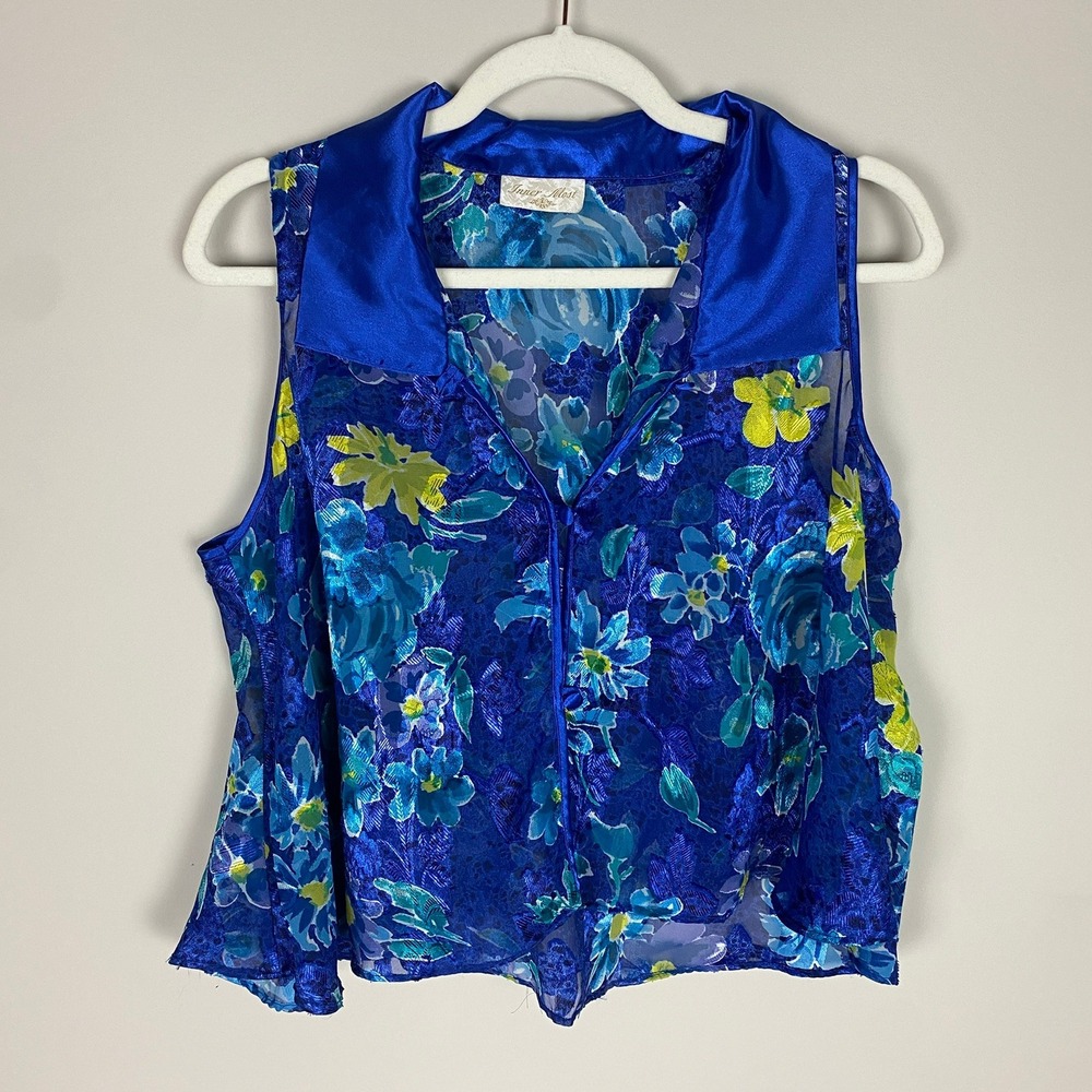 Vintage Inner Most Floral Burnout Vest Top Womens‎ Satin Collar Button Boxy